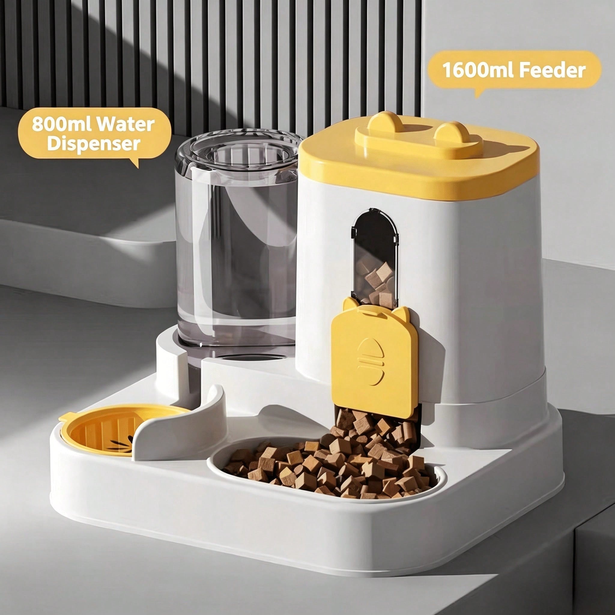 4 Colors Gravity Pet Feeder Water Dispenser Cute Cat Shaped Automatic Food Water Bowl Large Capacity Detachable Stable Anti Slip Base Feeding Supplies For Cats Puppies Small Animals Home Indoor Use