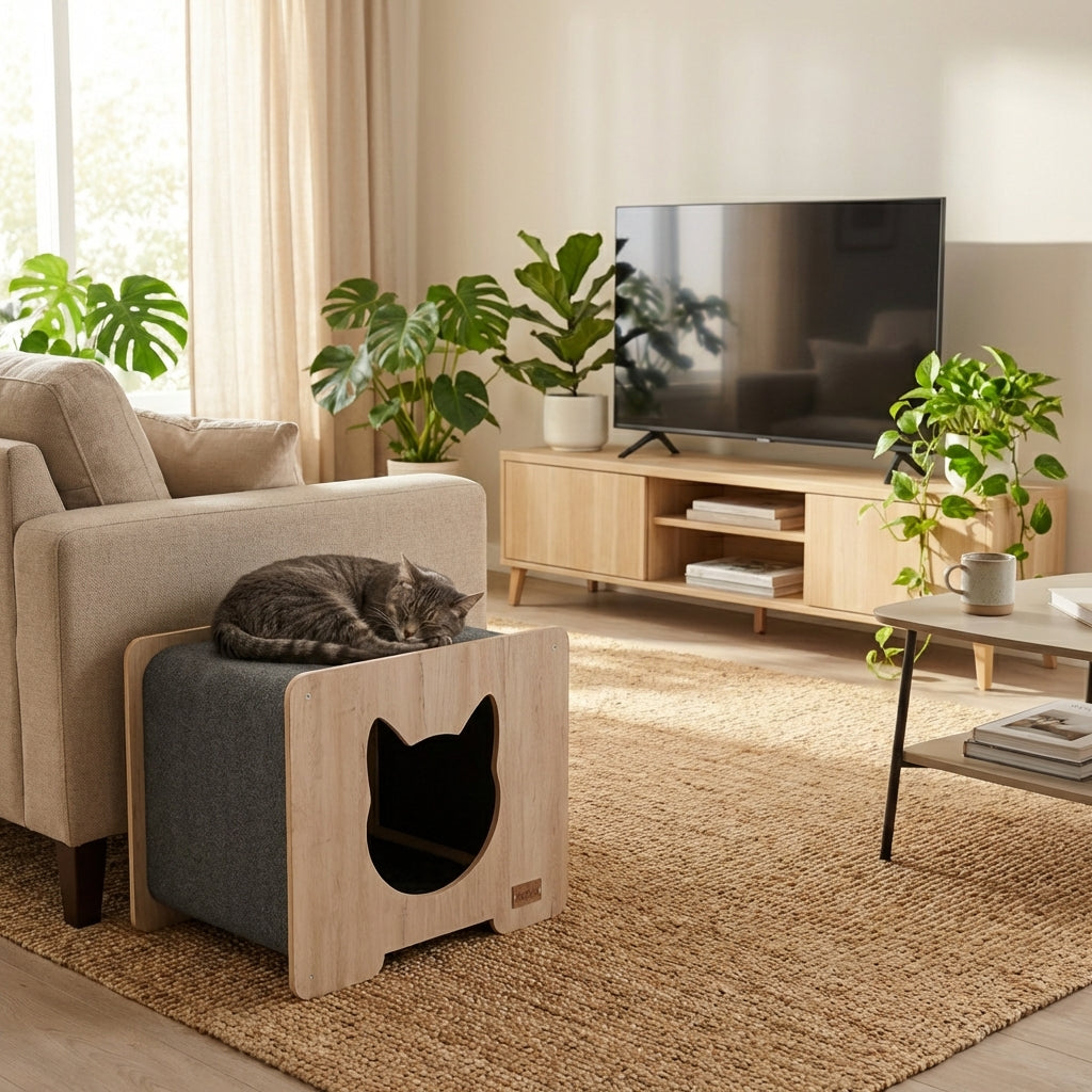 The Hut scratchable cat hideout included in the Cozy Cat Dining Bundle